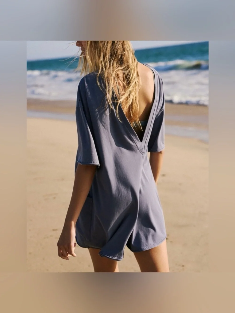 NWOT Free People FP Movement Hot Shot Tee Romper - Blue indigo navy - XL